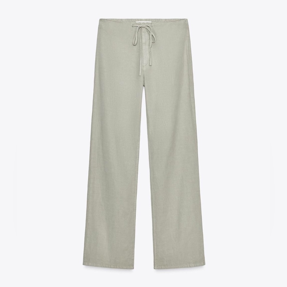 Zara Light Sage Wide-Leg Drawstring Pants